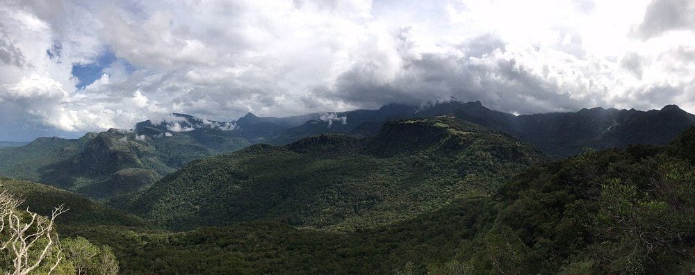 Panoramic misty peaks of the Knuckles Mountain Range, Sri Lanka
