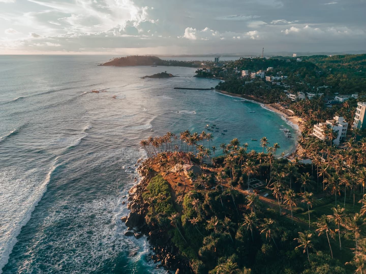Weligama Bay beach and surf coastline in southern Sri Lanka